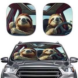 Renewold Automotive Windshield Sunshades 2PCS Sun Shade for Car Front Window Sloth Animal Driving Car Accessories for Most Sedan SUV Truck Auto Sun Blocker Visor Protector Block UV Sunlight Foldable