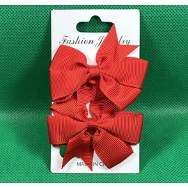Jolly Bow Red Pinwheel Hair Bow Clips Grosgrain Ribbon Baby Toddler Girl Hair Barrette Set