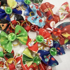 Symphonyw Dog Hair Bows, Pack of 20 Christmas Multicoloured Dog Hair Accessories with Rubber Bands, Pet Bowknot, Pets, Dog Hair Bows, Accessories for Long Hair, Pets, Dogs, Cats, Puppies (Mix-c)