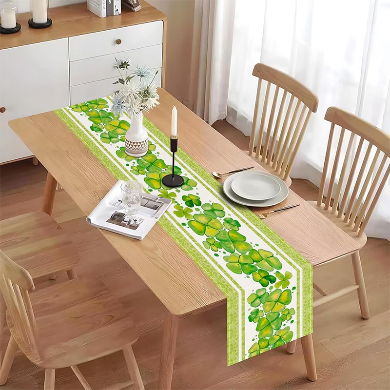 St. Patrick's Day Table Runner, Classic Shamrock Elegance Table Runners,