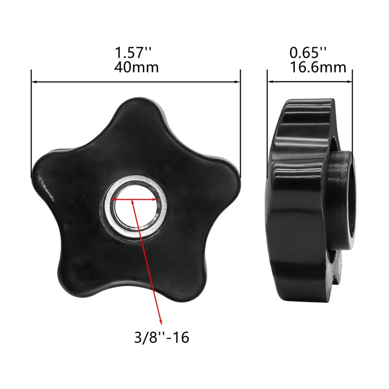 Wulankd 5 Pack Black 5/16"-18 Female Threaded 5 Star Shaped