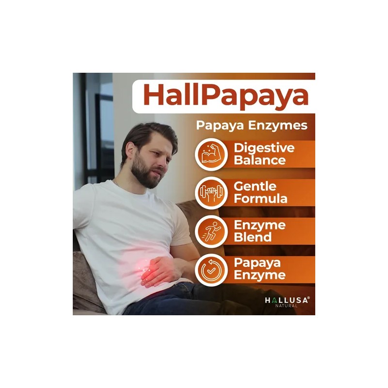 Hallusa Papaya Enzyme Enzimas Digestivas 60 Tabletas