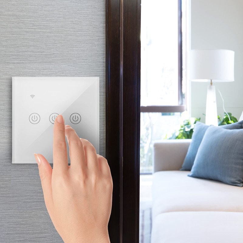 BeMatik Smart Switch Triple Touch White Compatible with Google Home,