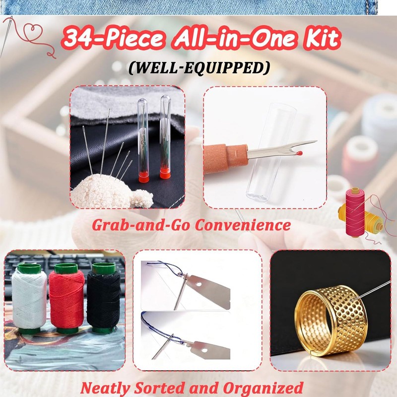 Muorruo 34-piece Set with Large Eye Steel Sewing Needles, Portable