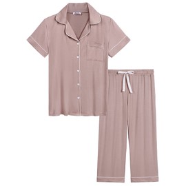Joyaria Women Viscose Made from Bamboo Pajama Cooling Moisture Wicking Capri Ultra Soft Comfy Pjs Set Hot Flash (Blushing Pink, Medium)
