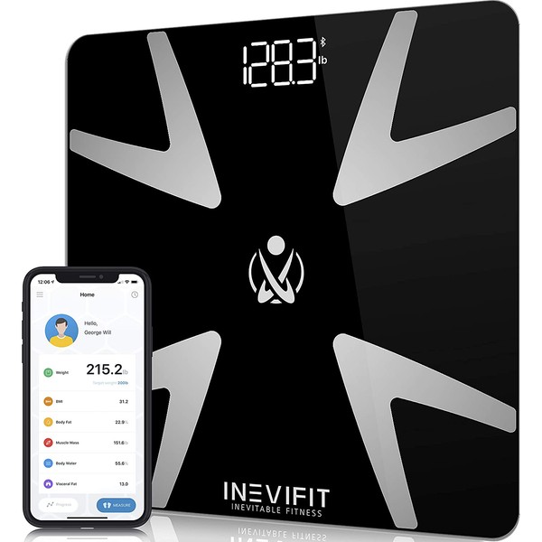 INEVIFIT Smart Body Fat Scale, Highly Accurate Bluetooth Digital Bathroom Body Composition Analyzer, Measures Weight, Body Fat, Water, Muscle, BMI, Visceral Fat & Bone Mass for Unlimited Users
