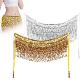 2 x Glitter Skirt Women's Festival Sequin Skirt Glitter Skirt Sequin Skirt for Women Sequin Skirt for Music Festival Tassel Carnival Belly Dance Costume (Gold + Silver)