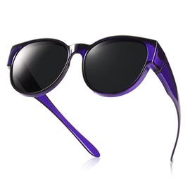 Br'Guras Polarized Fit Over Glasses Sunglasses for Women UV Protection, Trendy Cat Eye Wrap Around Shades for Driving Riding(029 Translucent purple, Black)
