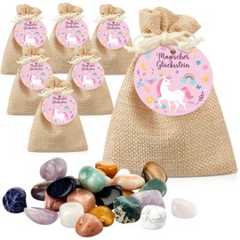 Otuuz Pack of 12 Lucky Stones for Children with Jute Bag Colourful Lucky Charm Stones Magic Stones Party Bags for Animal Birthday New Year's Eve Children Small Items Gifts (Unicorn)