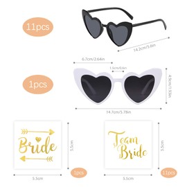 Heart Sunglasses Wedding Women, Pack of 24 Bride to Be Decorative Sunglasses, Heart Shape and Team Tattoo Stickers, Party Glasses, Heart Sunglasses, Team Bride, Hippie Heart-Shaped Glasses for Wedding