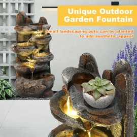 MAGIC UNION 6-Tier Cascading Rock Water Fountain, 27" H Outdoor Freestanding Rockery Fountain with LED Light and Pump, Outdoor Garden Waterfall Decor for Patio, Yard and Deck Decor, Natural Stone Look