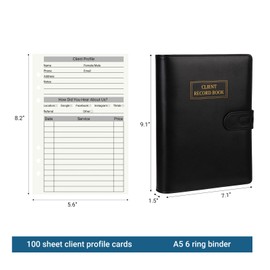 suituts Client Record Book, Hair Stylist Client Profile Book-Binder and Client Record Cards with Alphabetical Tabs for Salons, Hair Stylist, Nail, Small Business(100 Sheets Profile Cards, 5.6" X 8.2")