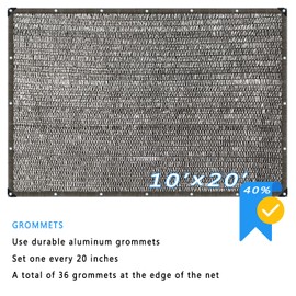 40% Sunblock Shade Cloth for Plants Cover, 10 x 20 FT Black Shade Net with Grommets, UV Resistant Sun Shade Mesh Fabric for Greenhouse, Pergola, Kennel, Patio, Garden and Balcony