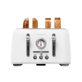 4-Slice Stainless Steel Toaster with 1.6" Wide Slots, Retro Bagel Toaster with 6 Browning Levels, Defrost/Bagel/Cancel, Removable Crumb Tray, Cute White