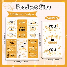 Graduation Party Decorations 2025 Graduation Label Stickers, 240PCS Congrats Grad Mini Gold White Candy Wrapper Class Of 2025 Chocolate Bar Stickers Gifts for Graduations Nursing Party Favors Supplies