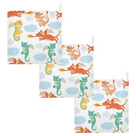 vvfelixl Baby Muslin Washcloths Flying Dragons Baby Burp Cloths Cotton Baby Face Towel for Newborn Infants Boys Girls Soft and Absorbent 11.8 X 11.8 in, 3 Pack