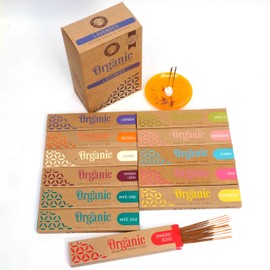 Organic Goodness Masala Incense Varity Pack of 12, 15g Each - 11 scents: White Sage x 2, Patchouli, Arabian Oudh, Sandalwood, Jasmine, Vanilla, Frankincense, Dragon's Blood, Champa, Lavender, Rose