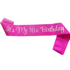 NAUXIUDSJS It's My 16th Birthday Sash, Birthday Sash for Women, Birthday Princess 16th Birthday Gifts Decorations for Happy 16th Birthday Party Favor Supplies,Hot Pink