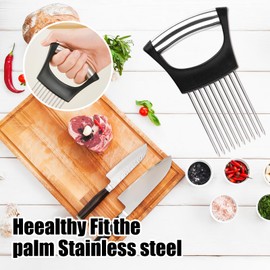 Pack of 2 Onion Cutter Holder, Vegetable Cutter Cutting Tools with 10 Prongs, Meat Slicer Meat Tenderizer Needle, Practical Kitchen Gadgets Safety Cooking Tools