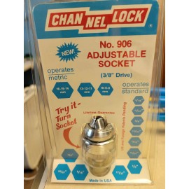 CHANNELLOCK VINTAGE 3/8" DR. ADJUSTABLE SOCKET BY CHANNELLOCK SAE/MM (MADE IN THE USA)  #906