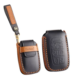 ontto Car key cover fit for Chrysler Pacifica 2017-2024 Voyager 2020-2024 handmade leather key case holder keyring key chain Smart Key Shell protector Accessories 7 buttons Black