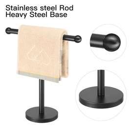 Zitalupy T-Shape Bath Hand Towel Holder Stand, SUS304 Stainless Steel Free Standing Hand Towel Rack with Heavy Base, for Bathroom Kitchen & Countertop, Matte Black