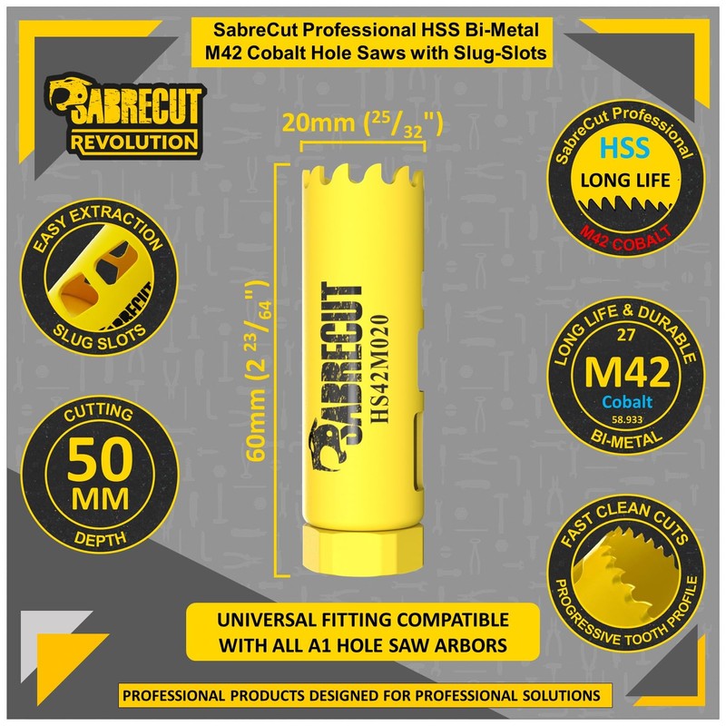 1 x SabreCut HS42M020 20mm High Performance HSS Bi-Metal M42