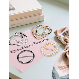 6 PCS Premium Silk Scarf Ring Clip, Slide T-Shirt Tie Clips Buckle Clothes Corner Knotted Button for Women Clothing Waist Cincher Clips Tightener, Fashion Metal Round Circle Shirt Clips Wrap Holder