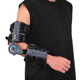 Komzer Hinged ROM Elbow Brace with Sling Stabilizer for Surgery Recovery, Ligament and Tendon Repairs， Adjustable Post OP Elbow Splint for Dislocation Support(Right)