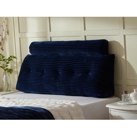 AmyWtb Headboard Wedge Pillow + A Long Neck Roll Pillow Body Pillow，Large Headboard Pillow with Removable Cover (Blue, Queen：59x8x20 inches)