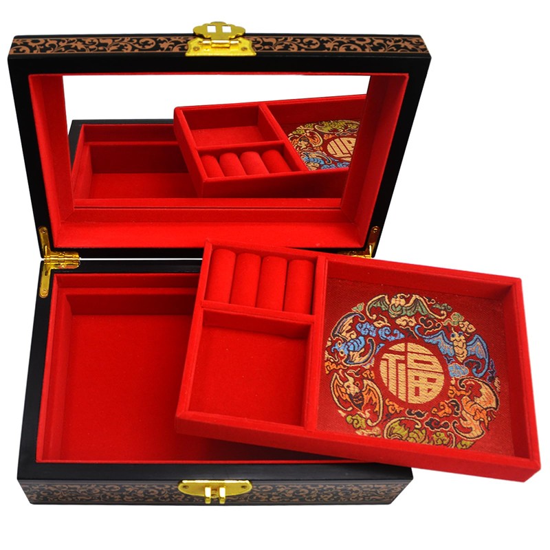 Fengshuibringluck Traditional Jewelry Box Dragon Phoenix Wood Jewelry Organizer Mother's