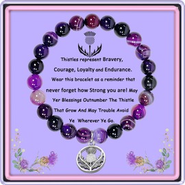 GIAYIER Scottish Thistle Bracelet for Women Girls, Scottish Gift, Celtic Thistle Jewelry, Scottish Wish Bracelet, Amethyst Beads Thistle Flower Jewelry (Amethyst)