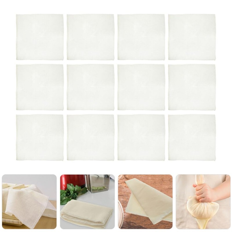 Kichvoe Unbleached Cotton Cheesecloth 12pcs Fabric Reusable Fine Mesh Cloth