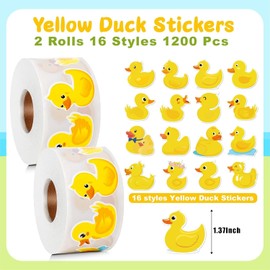 1200 Pcs Cartoon Duck Stickers, Cute Rubber Yellow Duck Roll Stickers, Excellent Present for Duck Birthday Meeting Favor Laptops Water Bottles Notebook Decorations