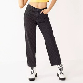 SO Jeans High-Rise Stretch Straight Womens Size 17 Black Checker Pattern 33x27.5