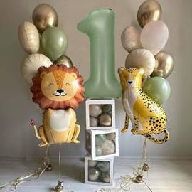 Jwssor 1st Birthday Decorations,First Jungle Theme,Wild One Birthday Safari 1 Year Old Animal Balloons for Boy