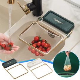 Kitchen Residue Filter Screen Holder with 50Pcs Sink Strainer Mesh Bag, Collapsible Sink Mesh Food Catcher Basket Filter, Square Bracket Corner Sink for Food Kitchen Waste Leftover