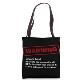 Funny RPG Gamer Warning Loot Snacks Caffeine Side Quest Joke Tote Bag