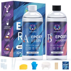 Vivresina Epoxy Resin Kit 64 OZ Crystal Clear Resina Epoxica, Rapid Cure Self Leveling Bubble Free No Yellowing Suitable for Casting, DIY, Woods, Jewelry Making, Keychains, Easy to Mix 1:1