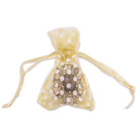 100-Pack 2x2.5 in Sheer Organza Gift Bags with Drawstring (X-Small) - Polka Dot (Gold/White) - for Wedding Party Favors, Treats Mesh Pouch by The Display Guys