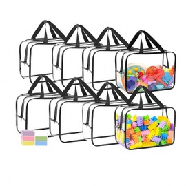 8 Paquetes de Bolsas Transparentes para Almacenamiento de Juguetes,bolsa de almacenamiento de juguetes de plástico,con Etiquetas y Cremallera de Metal
