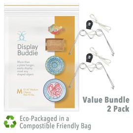 Display Buddie Adjustable Wall Plate Hanger - Oval Square Round Rectangle Wall Display - Steel - Silicone Hooks - Medium 2-Pak 10"-16" Upto 8 lbs