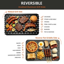 BAC772 Reversible Sear Grate for Grills, 18.25” x 11.5” Anodized Aluminum Dual-Sided Grill Grate & Ridged for Competition Sear Marks, Compatible with Traeger & Most Grills, Natural Non-Stick Patina
