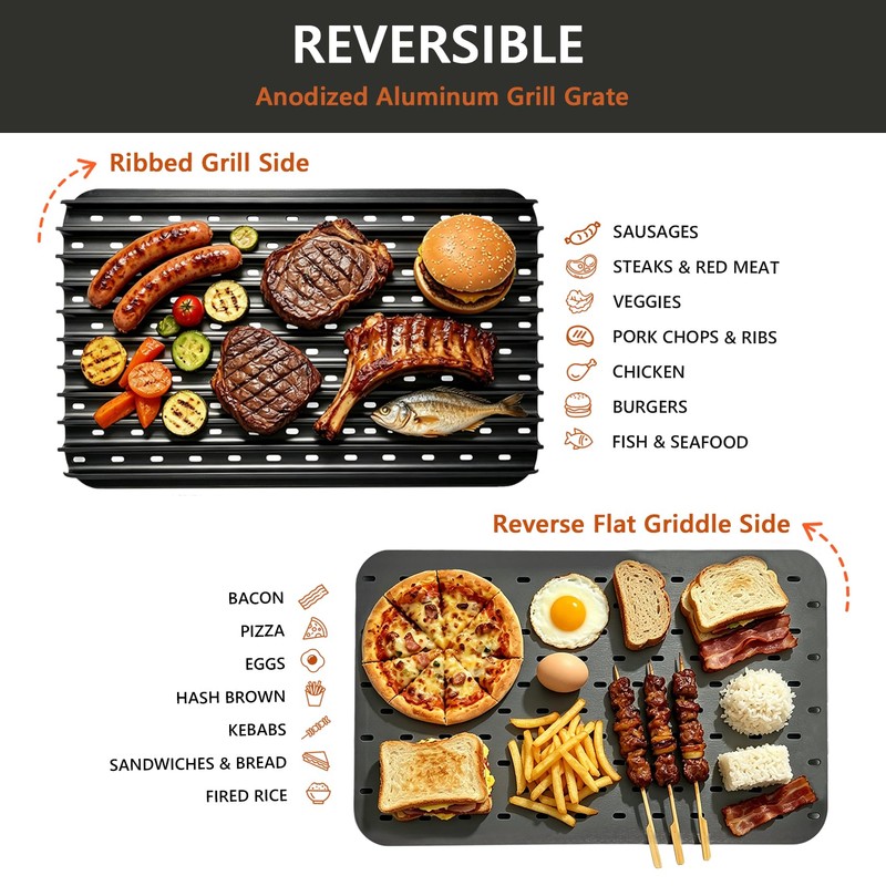BAC772 Reversible Sear Grate for Grills, 18.25” x 11.5” Anodized