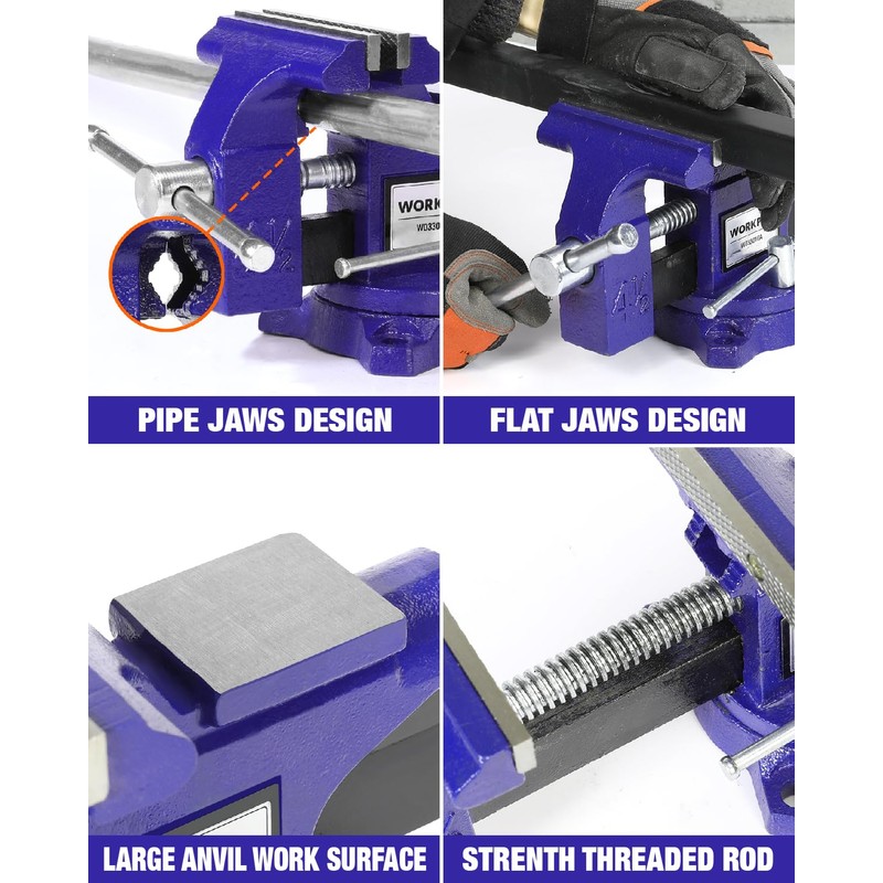 WORKPRO Bench Vise, 4-1/2" Vice for Workbench, Utility Combination Pipe