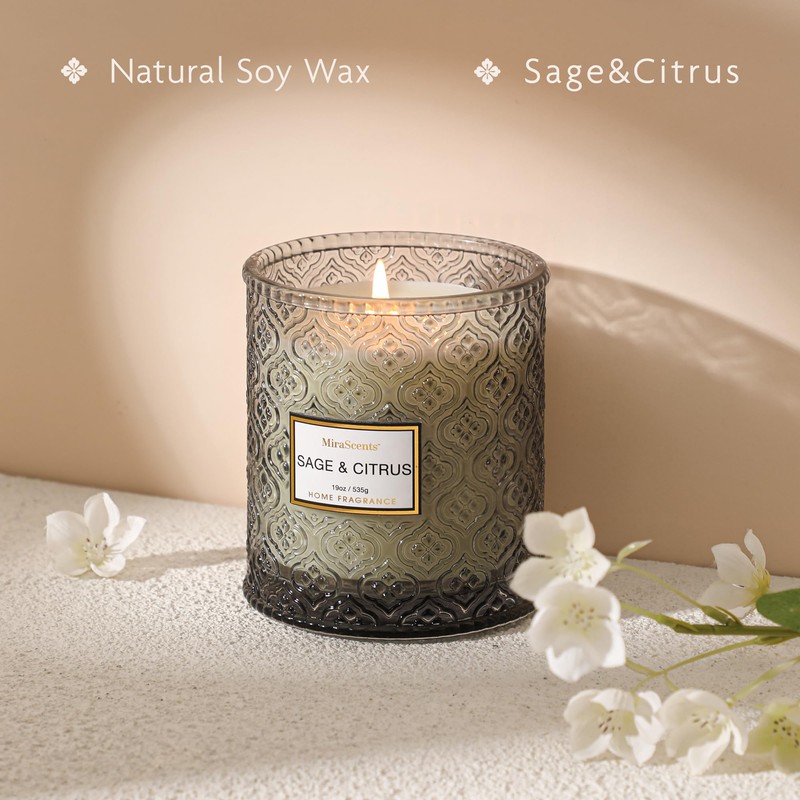 Sage & Citrus Scented Candles, Large Natural Soy Candle, 88