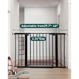 Miumoon 29.7-46" Baby Gate for Stairs, 30.5" Tall Pressure Mounted Auto-Close Dog Gate Indoor, Pressure Mounted Metal Baby Gates for doorways, Easy Step Walk Through Dual Lock Dog Gates