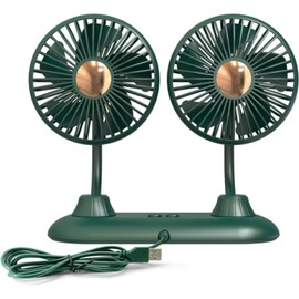 YinDxierxv Car Fan,Dual Head USB Fans for Car, USB Powered Car Seat Fan, 360° Rotatable & 3 Strong Wind 12V Table Fans Adjustable for Vehicles SUV RV (Dark Green)