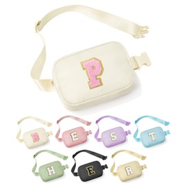 YOOLIFE Gifts for Girls - 5 6 7 8 9 10 11 12 13 14 15 16 Year Old Girls Birthday Gifts for Teen Girls, Preppy Stuff for Teen Girls Teenage Girl Gifts, Initial Crossbody Bag Belt Bag, White P