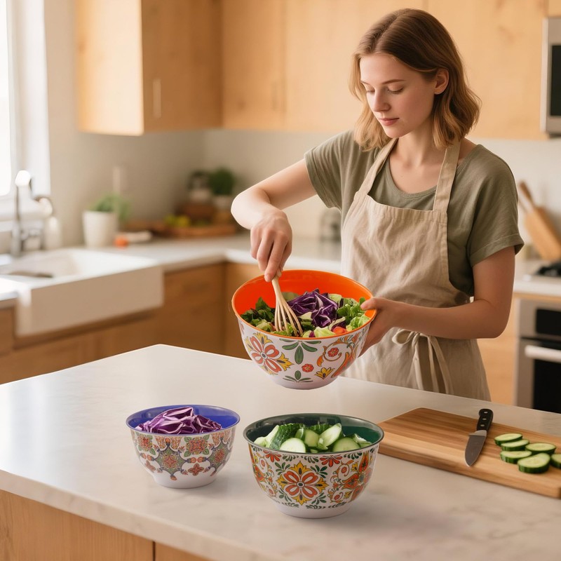 TP Large Mixing Bowl Set with Lids, Melamine Nesting Bowls